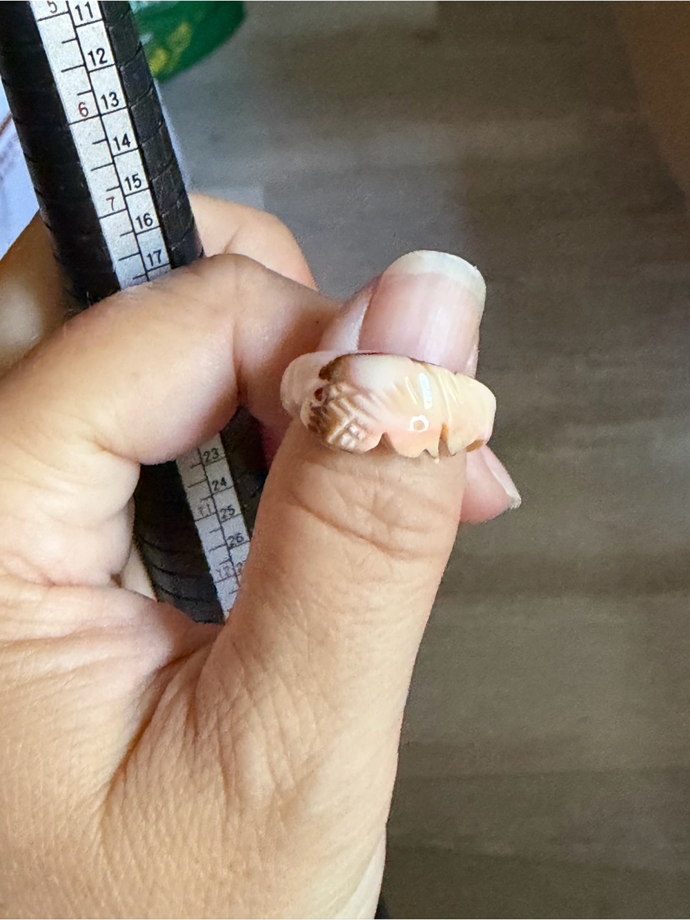4/$50 Hand-Carved Peach Shell Floral Ring - Peach Color
